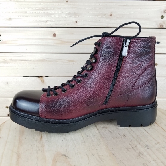 Men\'s Boots 9 M 100% Genuine Leather Burgundy Biker Paul Branco Side Zip Lace-up main image 12